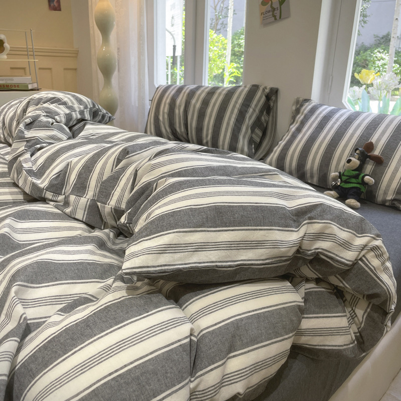 No print wind soft waxy clouds cotton bed four-piece set of washed cotton student dormitory three-piece bed sheet quilt cover wholesale