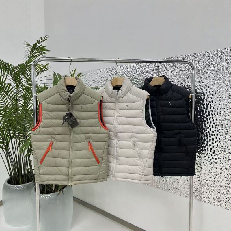 Men's down-filled cotton vest, stand-up collar, warm, casual outdoor style, solid color, zippered back, winter jacket 023-47
