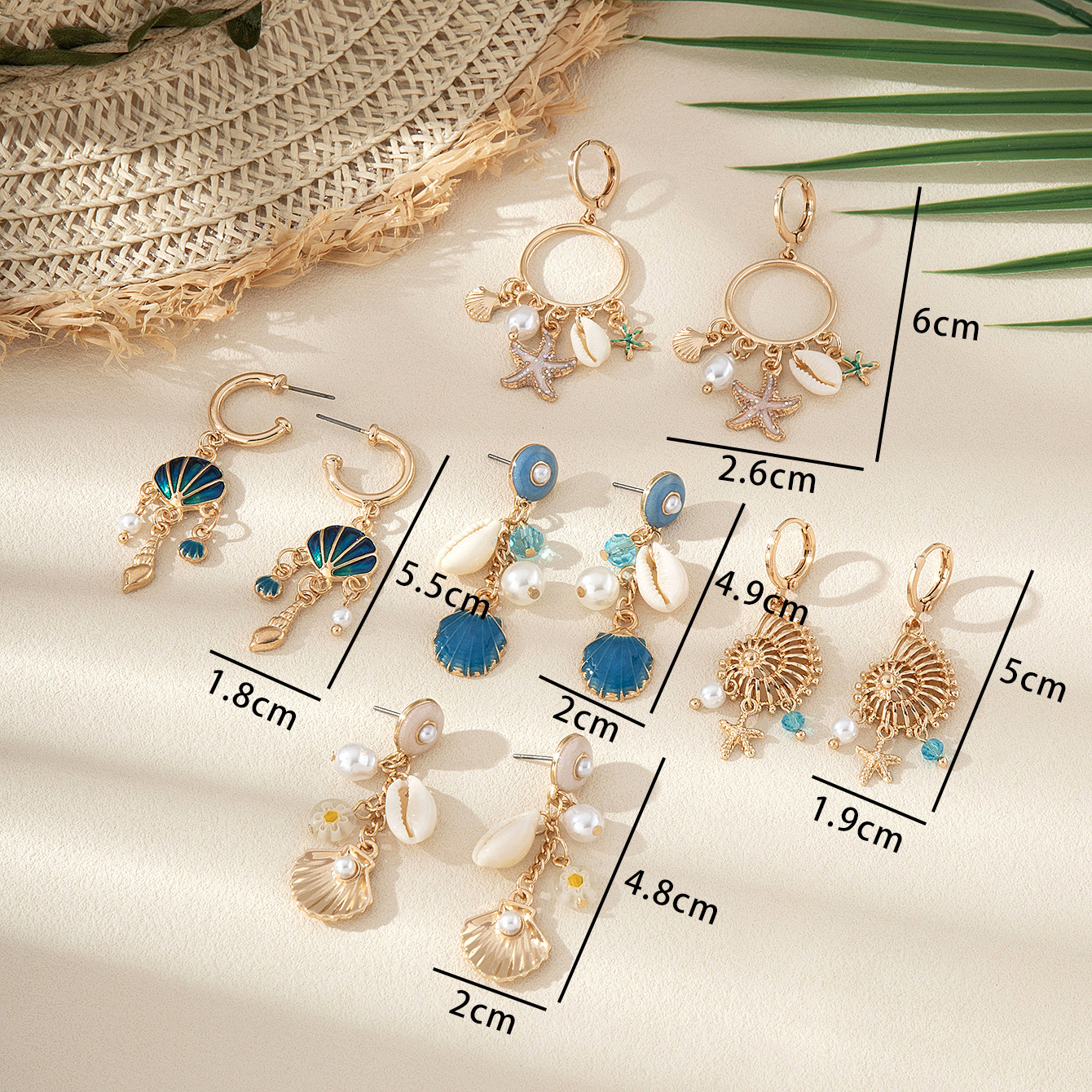 Outdoor, Beach Occasion 1 Pair Marine Style Scallop Starfish Shell Zinc Alloy Drop Earrings
