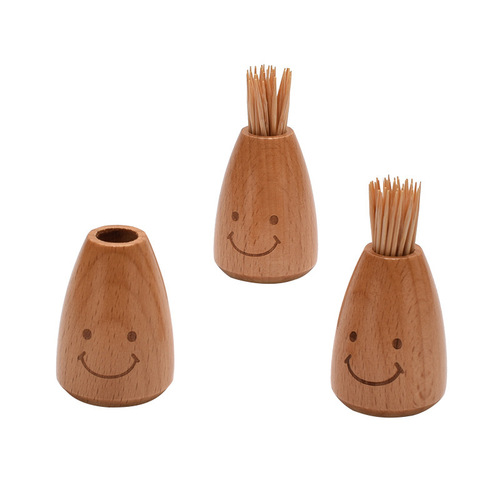 Beech Smiley Face Toothpick Barrel Mini Toothpick Barrel Cute Mini Portable Toothpick Jar Wholesale Creative Wooden Toothpick Jar