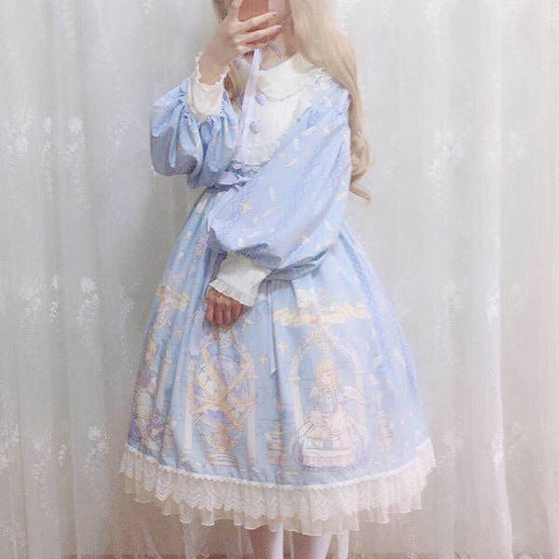 Factory Original Angel Handle Dress 2019 New Cute Long Sleeve Lolita Skirt Autumn and Winter Female Student
