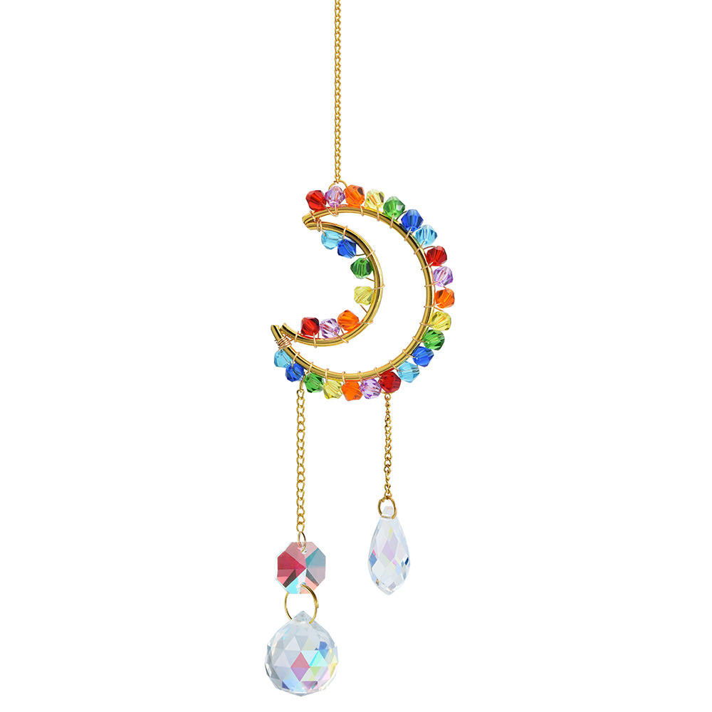 Venta caliente transfronteriza patio jardín decoración colorido puntiagudo cuentas bobinado estrella de cinco puntas de cristal carillones de sol catcher colgante