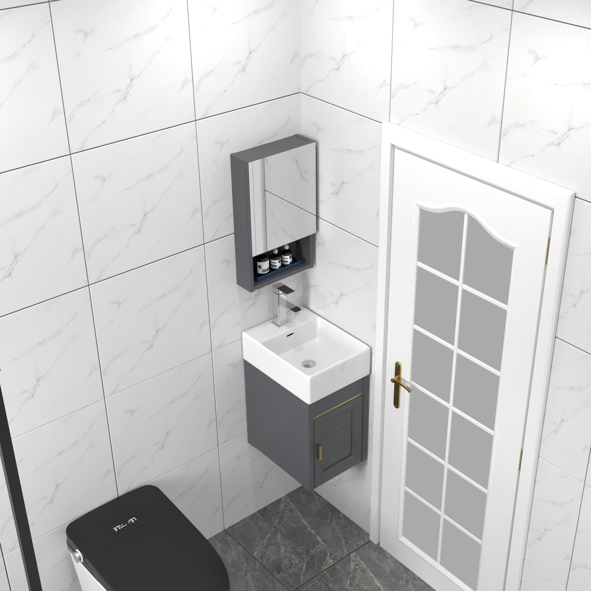 Espacio de aluminio estrecho profundo lavabo mueble de baño apartamento pequeño lavabo montado en la pared