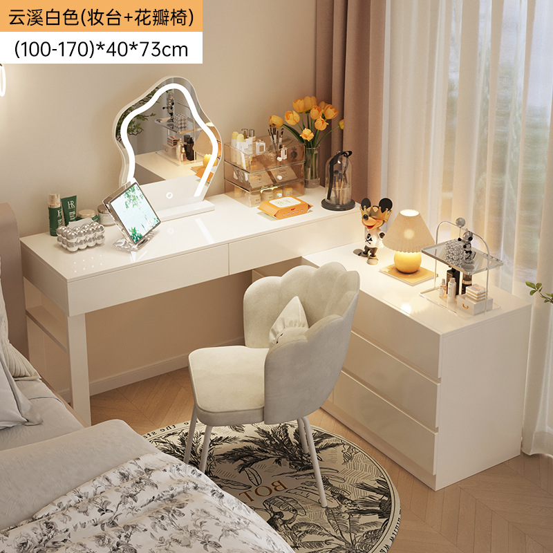 Tocador de estilo crema, mesita de noche de dormitorio, una pieza, moderno y simple, dormitorio principal, escritorio, espejo, mesa de maquillaje