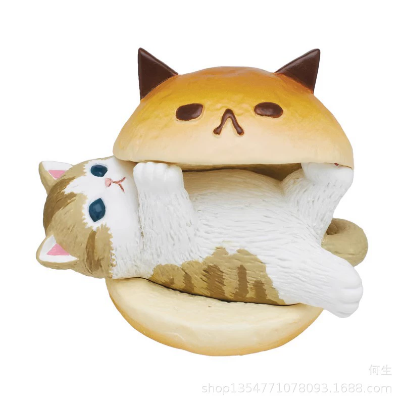 Сюрприз-ящик Gashapon — серия фигурок Hamburger Cat, милая котёнок-сэндвич коллекционная игрушка, 5 дизайнов