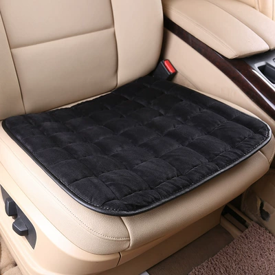Car Plush Cushion Winter Three-Piece Wool pad - single-seat-without-pocket-classic-black