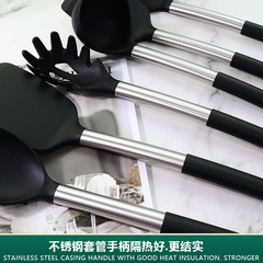 跨境硅膠鍋鏟湯勺37件套家用硅膠鏟不鏽鋼柄硅膠鏟硅膠廚具批發