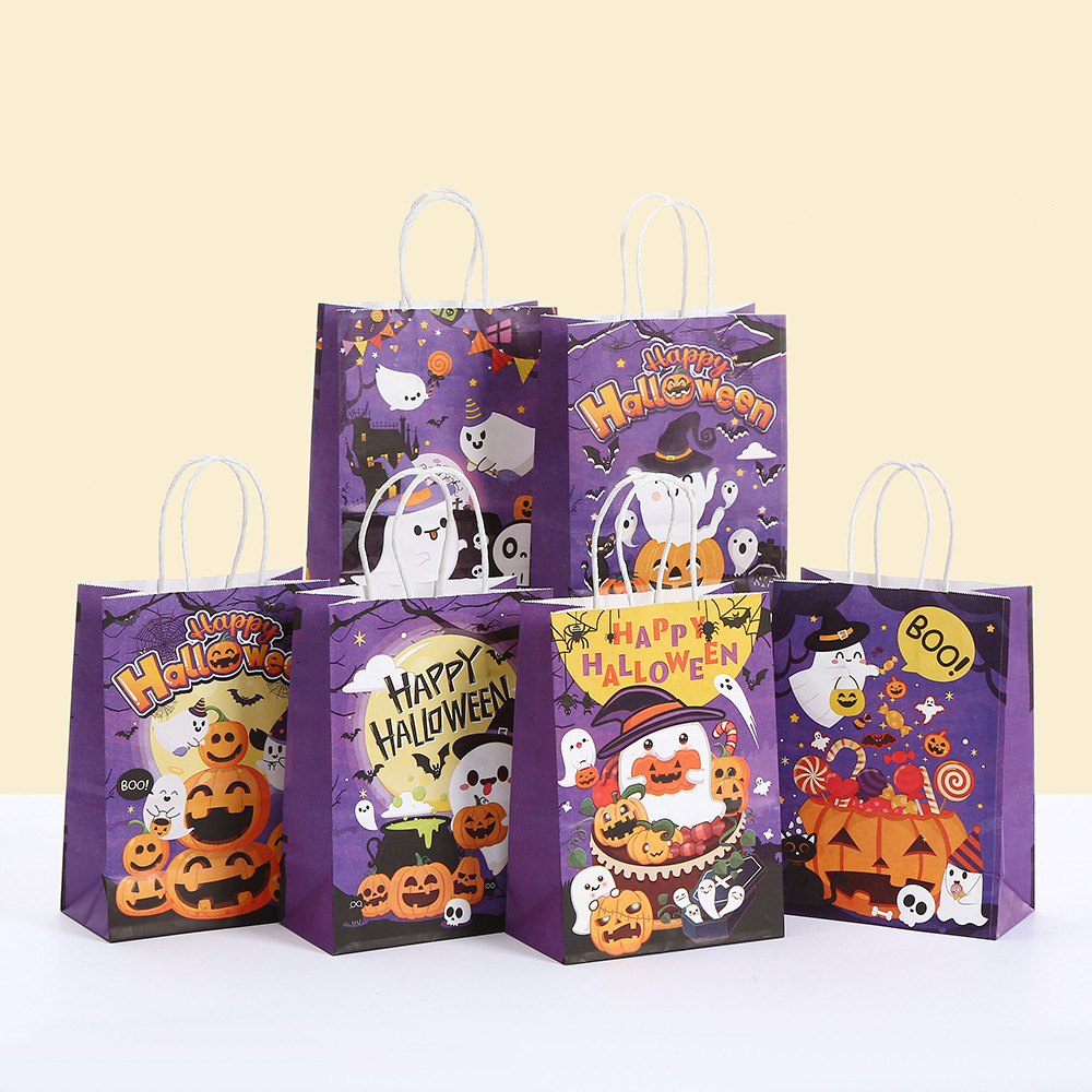万圣节南瓜牛皮纸手提袋纯色购物包装袋节日派对糖果礼品袋批发