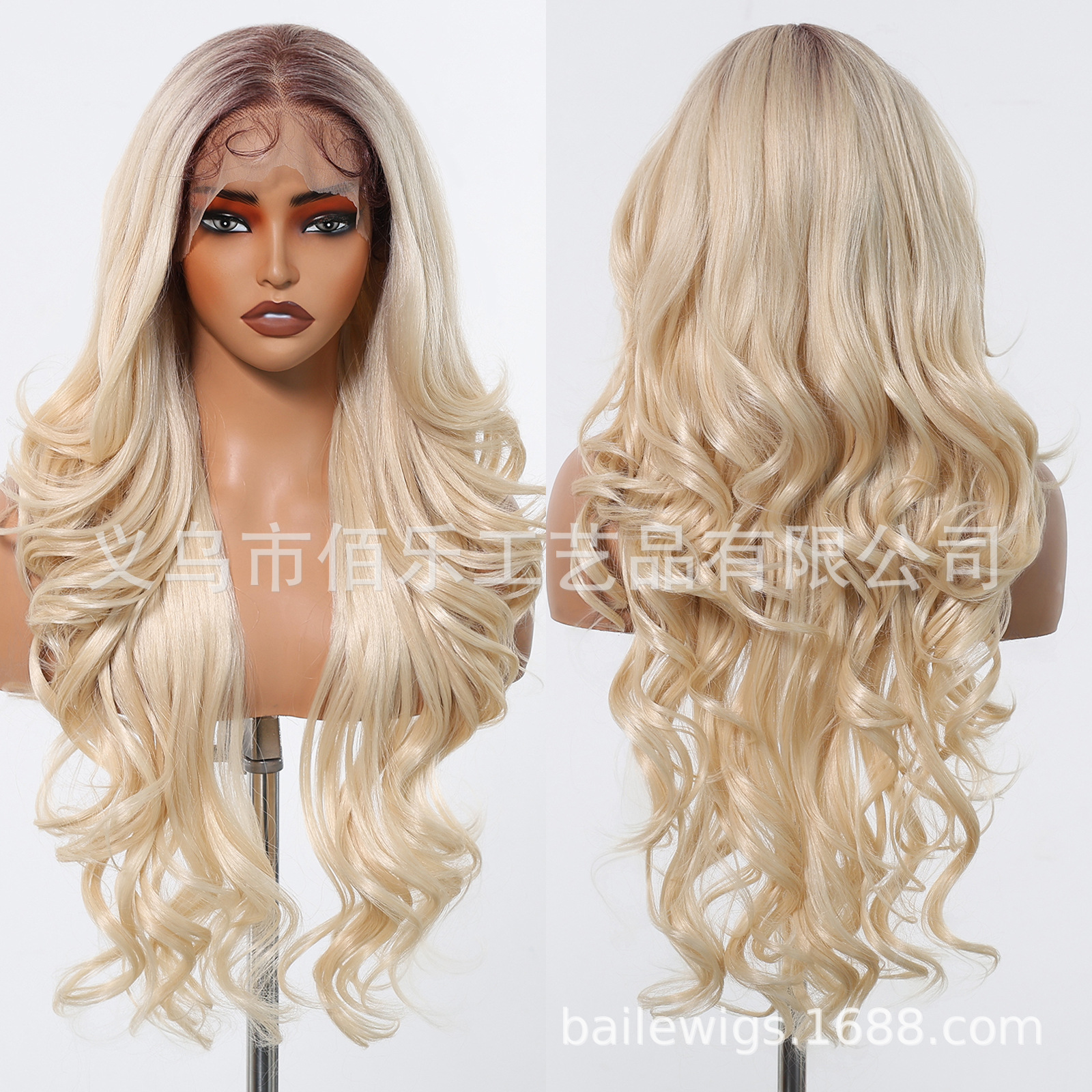 13*6 peluca de encaje de área grande con cabello largo y rizado dorado blanco en el medio image 17