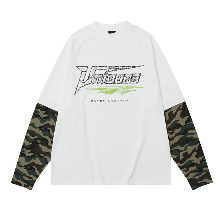 Men's Clothing original fashion brand two piece bottoming shirt printed camouflage splicing tops _voghion.com