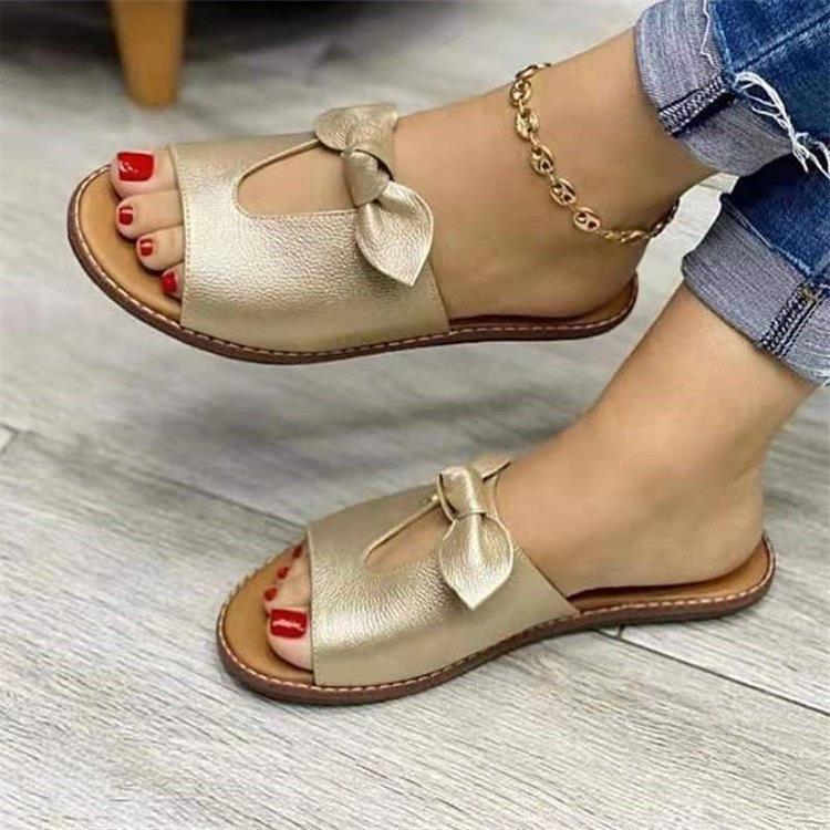 2022 foreign trade large size women's shoes new summer bow hollow women's sandals European and American bow sandals women