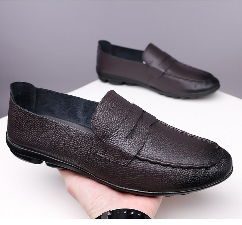 Giày lười nam da bò mũi tròn thoáng khí kiểu Hàn Quốc dễ phối đồ — Giày GX1618 màu nâu, Giày đậu GX1618 màu đen chi tiết 19