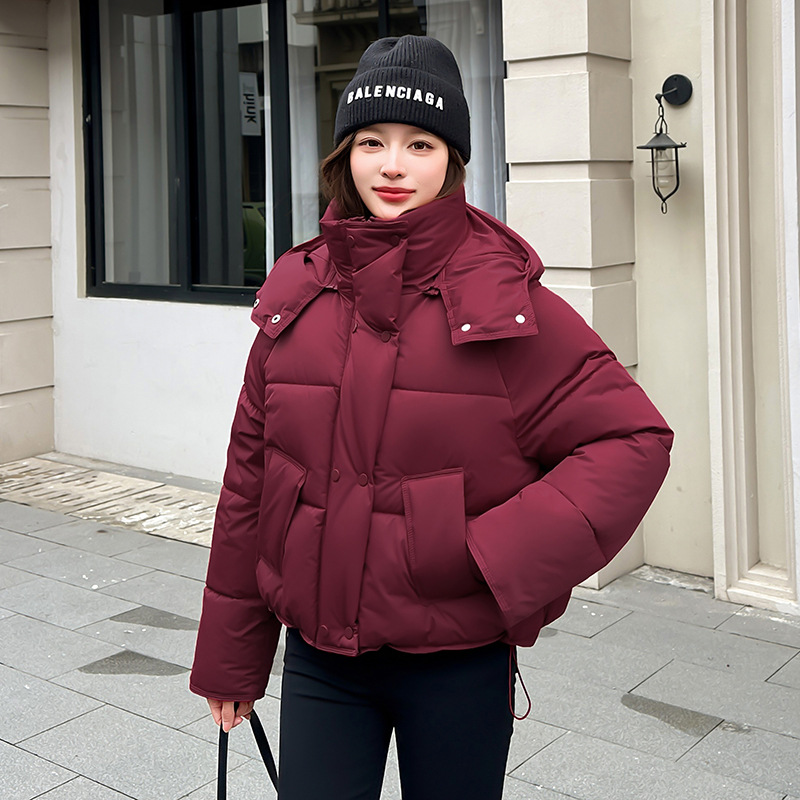 Europa americana ropa de algodón corta mujer invierno 2025 nuevo estilo de moda con capuzas curry grueso chaqueta de algodón