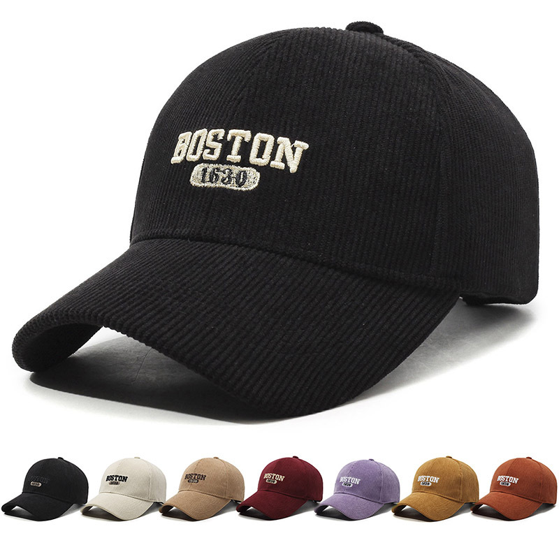 Koreanische Version vielseitige breite Krempe Cord gestreifte Baseballkappe für Männer Frauen im Herbst und Winter, neues Outdoor-Gesicht_voghion.com