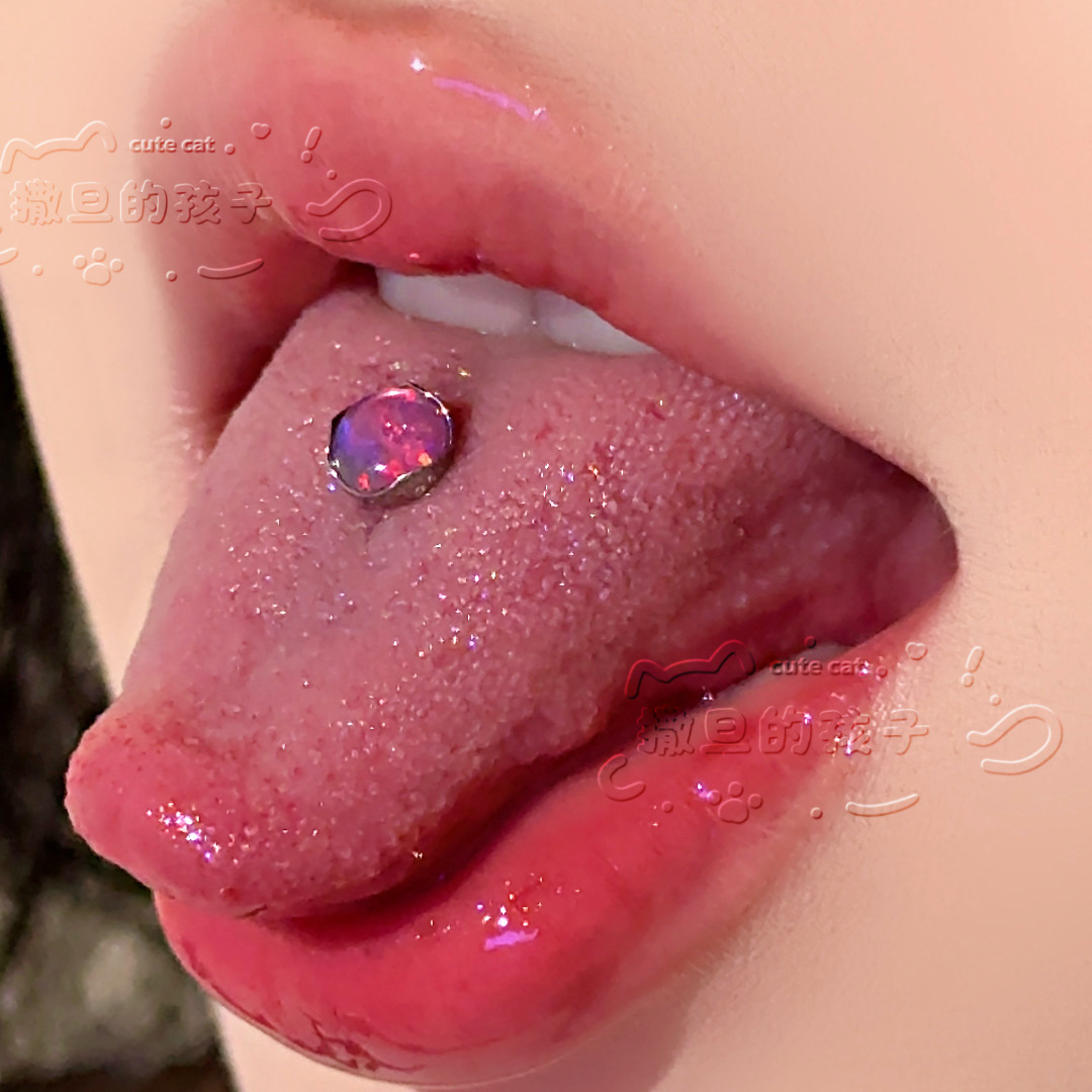 Satan's Child Long-Termism F136 Titanium Alloy Aurora Opal Jelly Tongue Nail Drinkable Tongue Ring detail image 5