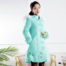 冬装新品羽绒棉衣女装时尚灯笼袖复古修身中长款羽绒棉服 莉晶