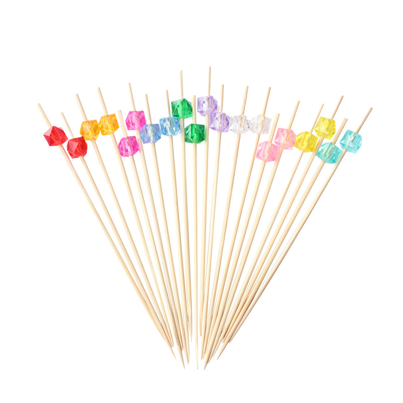 Bola de cristal de palo de bambú desechable 100 pcs/paquete Love Plum Blossom Diamond Bead Middle Pearl Cocktail Fruit Signo de acrílico