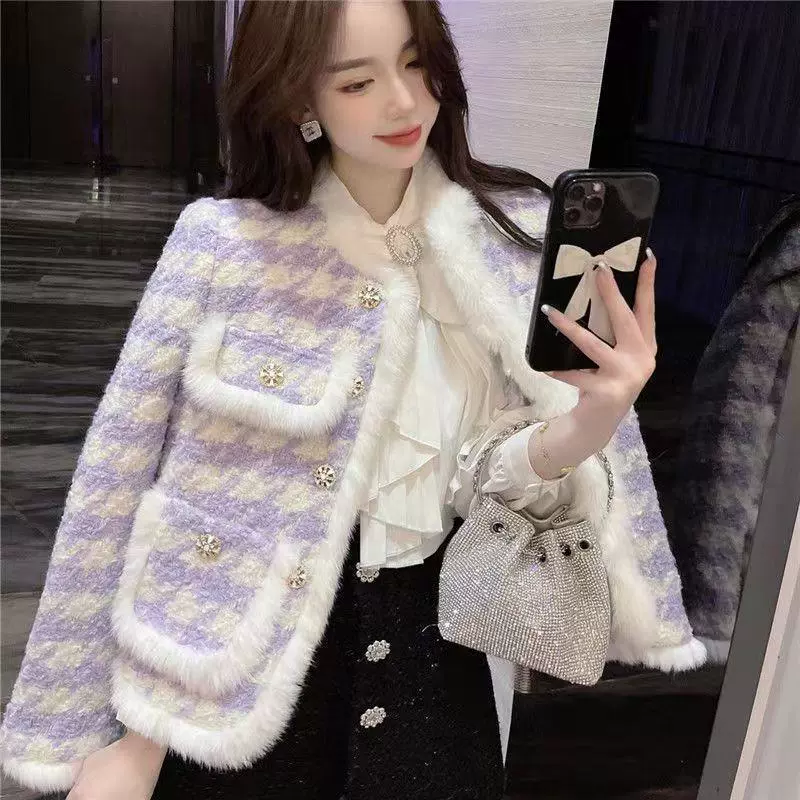 Демисезонная стеганая шерстяная куртка с утеплением, стиль Chanel, увеличенная толщина