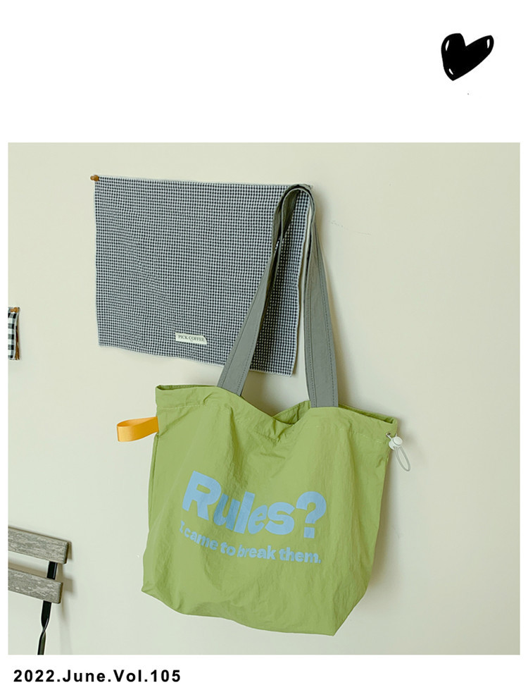 Fashionable and simple letter print large-capacity tote bag 2025 new style contrasting color versatile drawstring pleated single-shoulder bag undefined