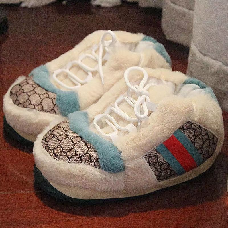 Invierno parodia aj cono coco zapatillas de algodón divertido interior pareja casero zapatos de felpa cálido rojo neto zapatos de algodón grande mujer