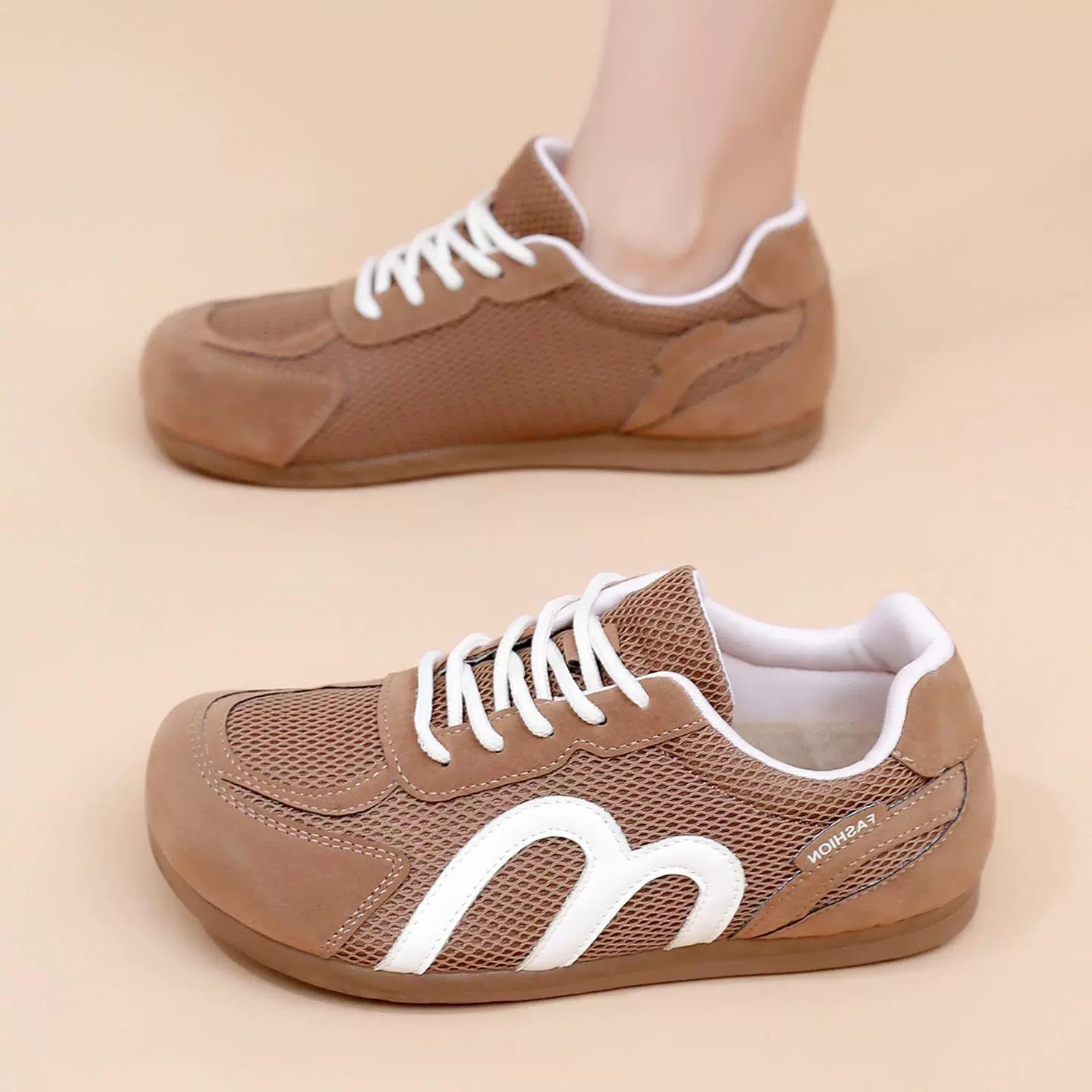 春季新款鞋子女复古德训鞋舒适百搭女鞋休闲运动女士网面透气单鞋