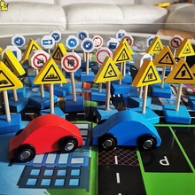 建构区材料幼儿园玩具拉车拼搭积木交通安全知识标志汽车益智小班