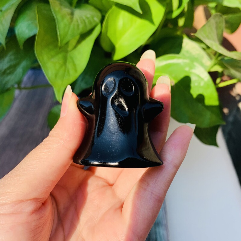 天然黑曜石雕刻原石幽灵鬼魂水晶把玩摆件 图 4