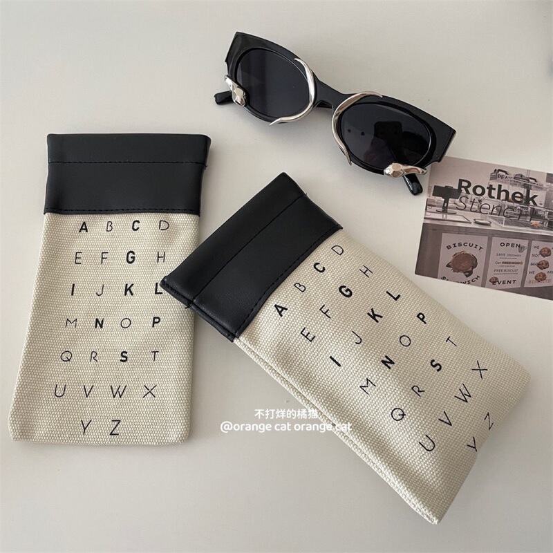 Recommended vintage stitching canvas storage bag myopia sunglasses bag simple high sunglasses bag letters