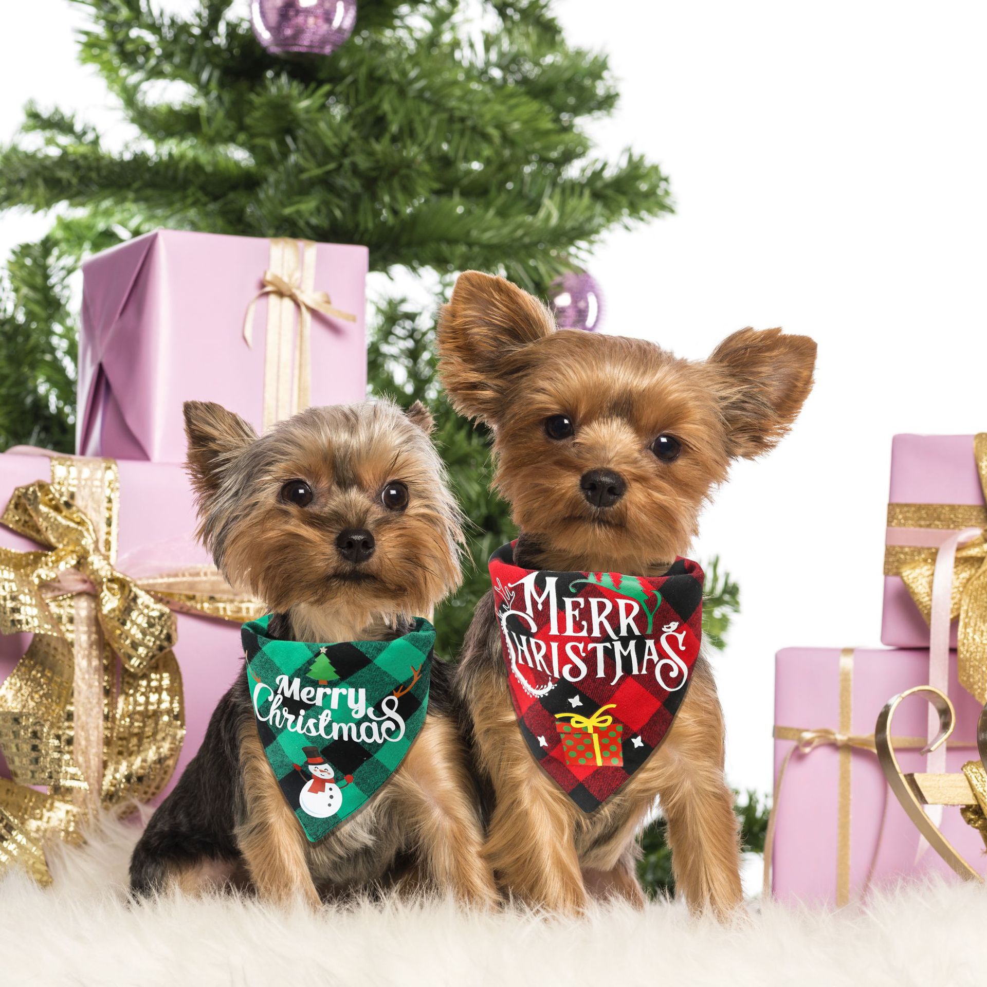 Navidad transfronteriza mascota saliva toallas triangulares para perros y gatos de Navidad especial bufandas triangulares a rayas al por mayor