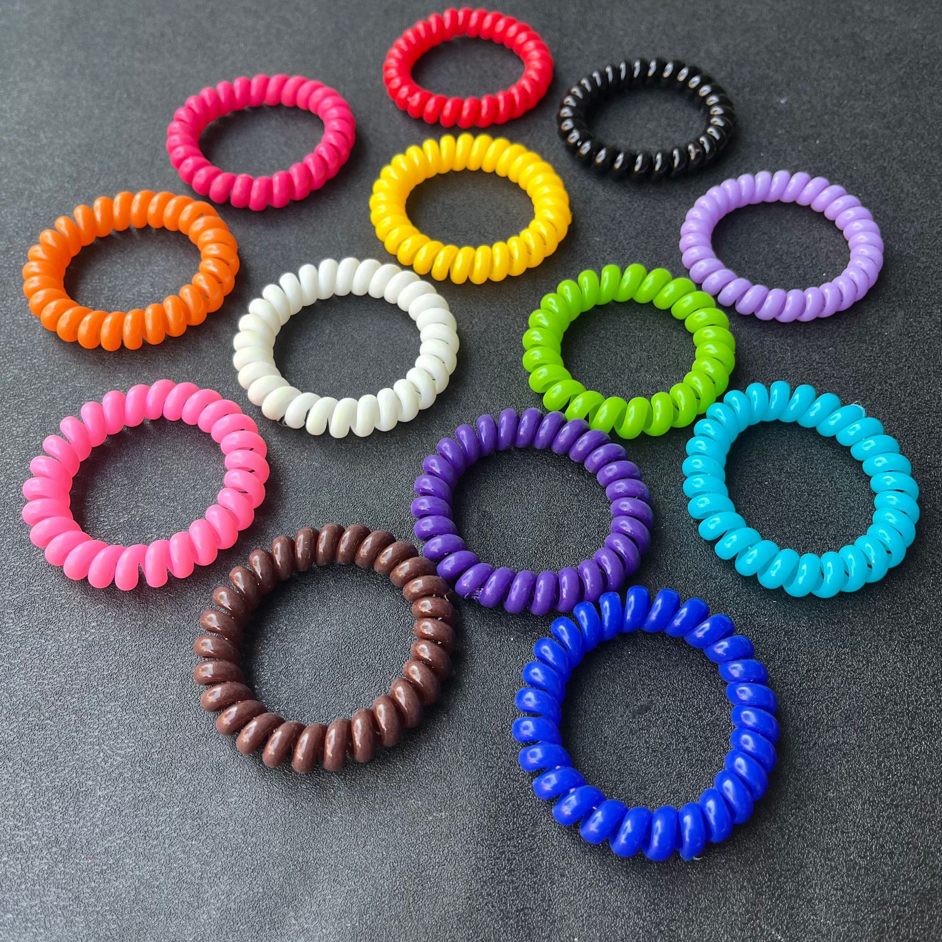 糖果色电话线圈手环发绳彩色TPU电话线发圈皮套批发头绳大号手工