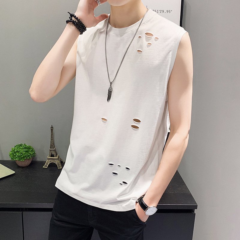 Ripped Waistcoat Men's Summer Trendy Brand ins Personalized Trendy Sports Loose Sleeveless T-Shirt Thin Casual Top