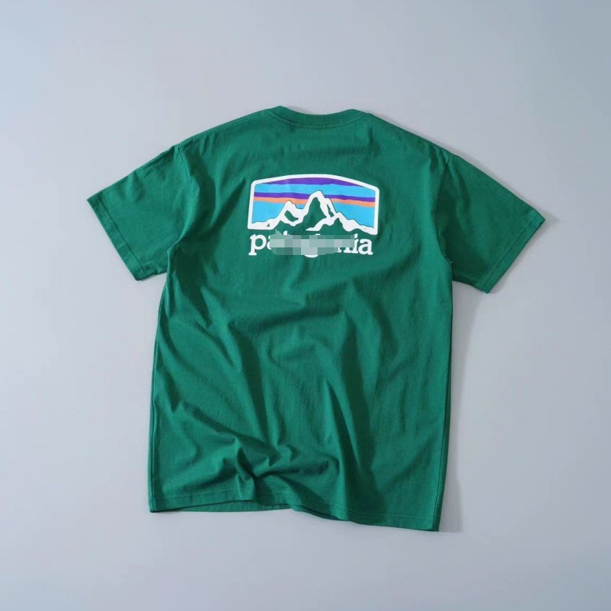 Comercio exterior verano montaña impresión casual suelta cuello redondo camiseta de manga corta hombres y mujeres parejas