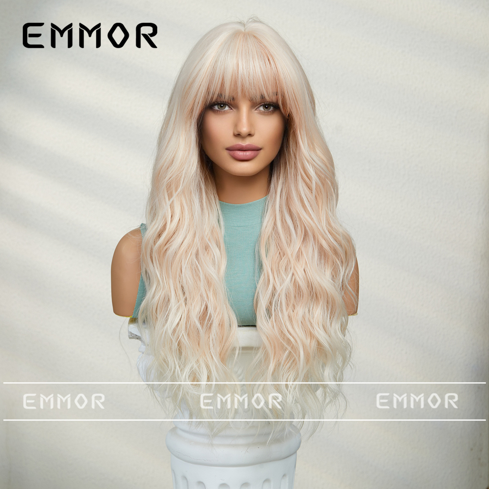 SHIEN transfronterizo primavera nueva moda vigorosa flequillo ondulación del agua larga peluca rizada pelucas de pelo completo