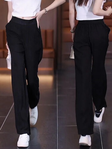 Ice silk narrow version wide-leg pants, summer thin, light luxury straight pants, high waist, drooping, nine-cent women's pants, casual pants
