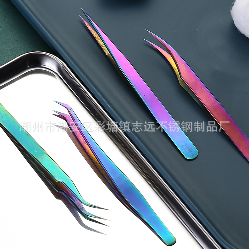 假睫毛镊子 美睫师嫁接睫毛夹彩色海豚金羽夹高精度开花夹子工具