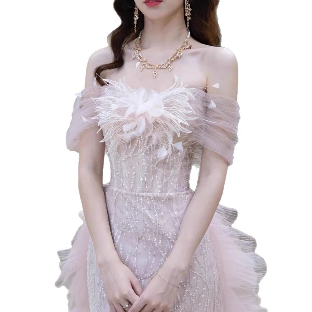 Vestido de noche de un solo hombro, novedad de verano 2026, vestido rosa de compromiso, vestido de lujo de alta gama para brindis de boda, para novia image 5