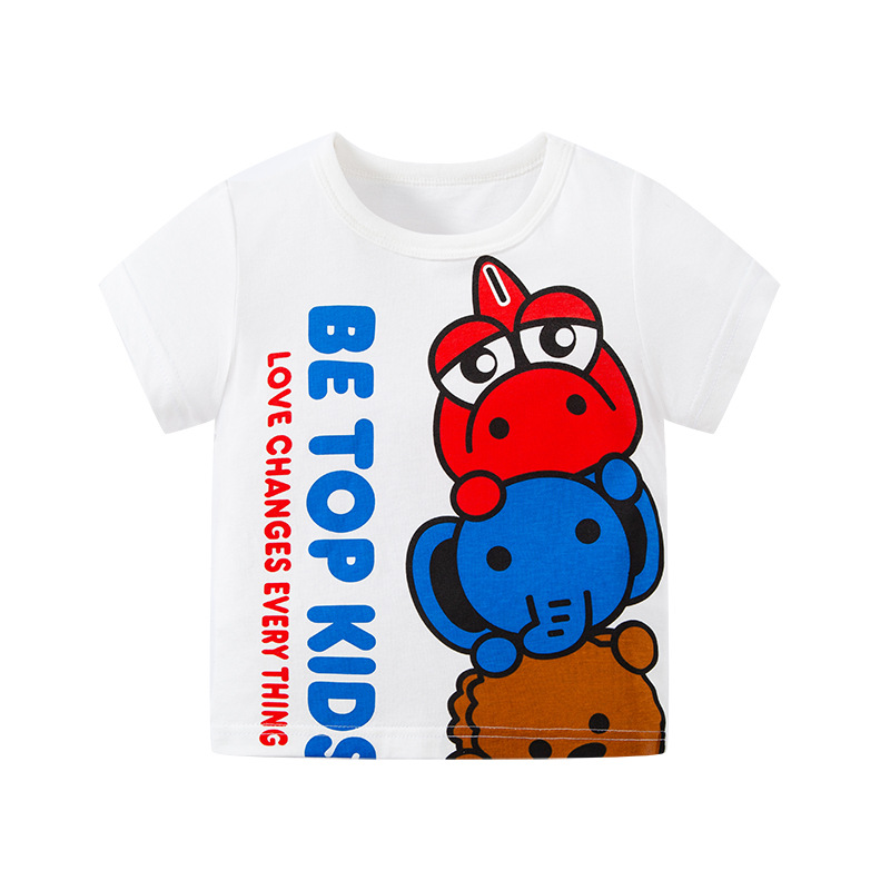 2024 nueva camiseta de dibujos animados para niños de verano estilo coreano transfronterizo dinosaurio Algodón puro bebé Top camiseta de moda para niños
