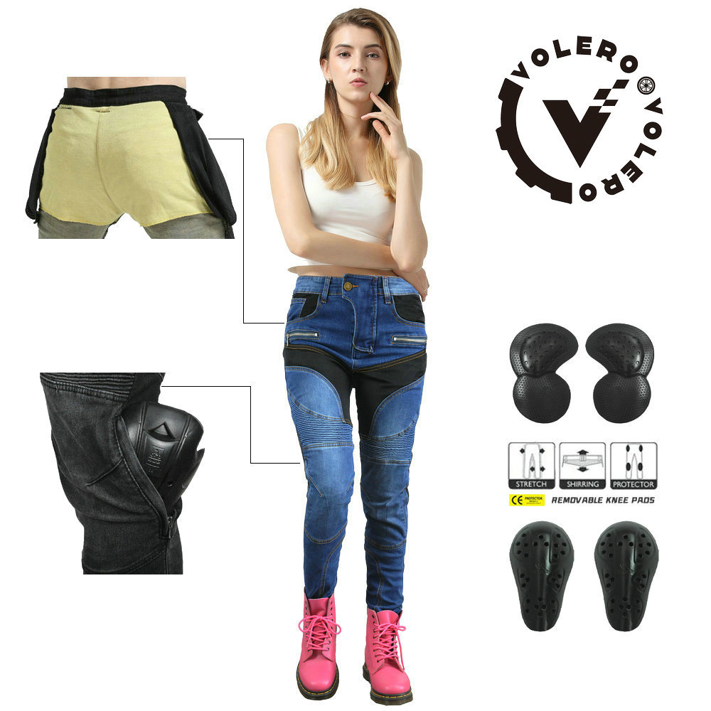 VOLERO motocicleta jeans Mujer verano malla transpirable Kevlar Slim motocicleta montar pantalones anti-caída