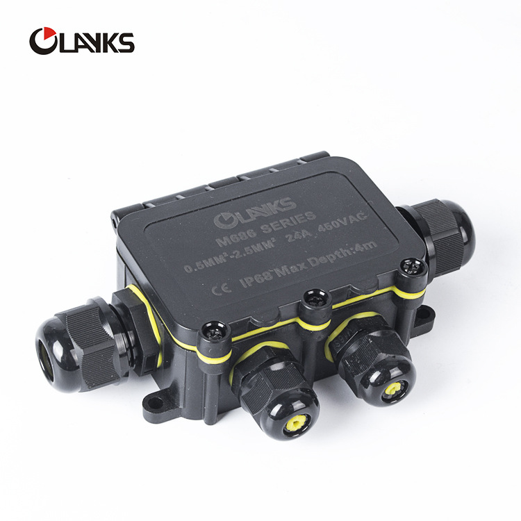 厂家供应IP68户外一进三出塑料防水接线盒M686四通电缆防水接线盒