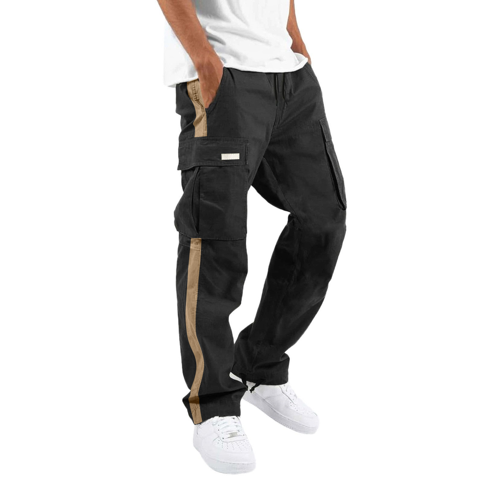 Pantaloni da lavoro nuovi da uomo Pantaloni casual con coulisse e tasca a blocchi di colore_voghion.com