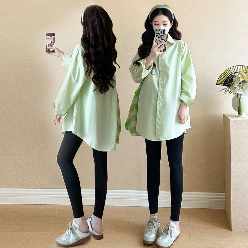 Одежда для беременных 2025 Новая корейская версия хлопчатобумажная средняя длинная повседневная рубашка модная мама