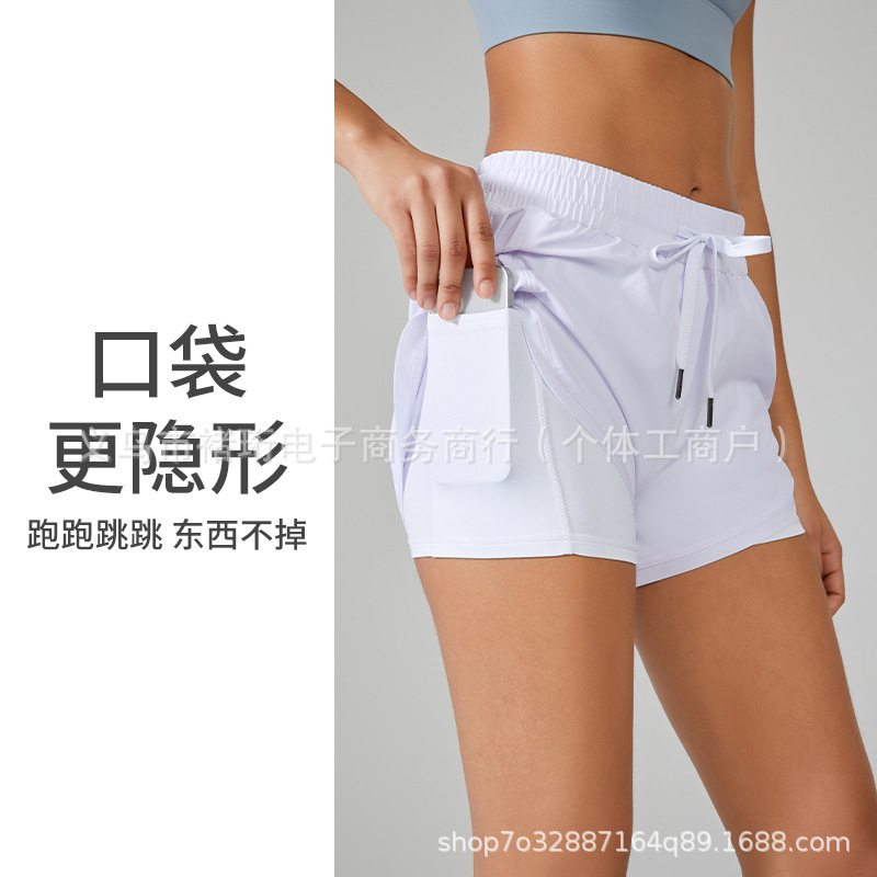 女性用スポーツショーツ、速乾性、通気性、ゆったり、偽ツーピースヨガフィットネス露出防止マラソンランニングパンツ夏用裏地|undefined
