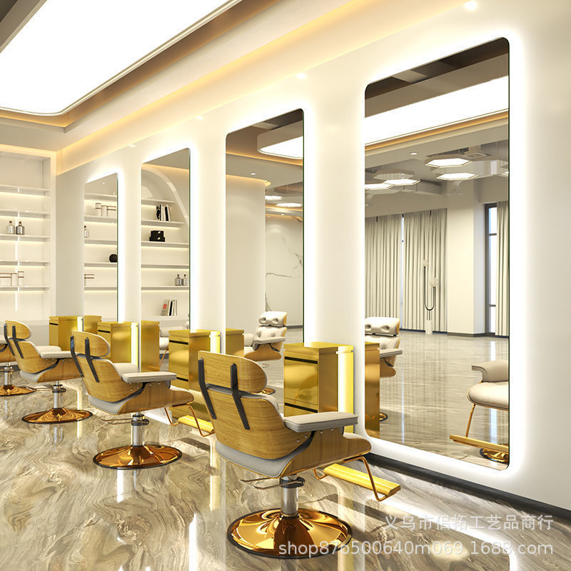 Espejo de Barbería con Luz, Estación de Espejo para Salón de Belleza, Espejo de Pared de una Sola Cara para Cortar el Cabello, Hacer Permanentes y Teñir, Venta al por Mayor de Fábrica