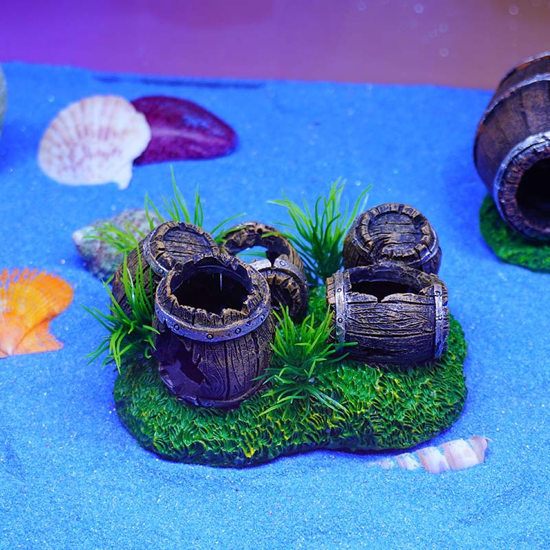 Cubo de vino de resina, pecera, adornos pequeños, adornos, tanque de agua, paisaje, cría de peces y camarones, refugio, estilo de explosión de acuario