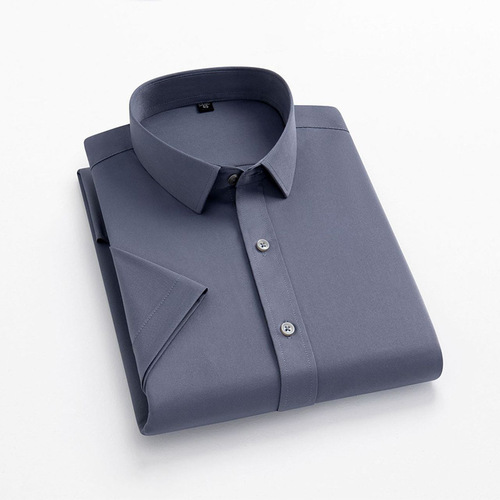 Cross-border menswear short-sleeve shirt spring thin men's four-way stretch single-color workwear for middle-aged and young business shirts