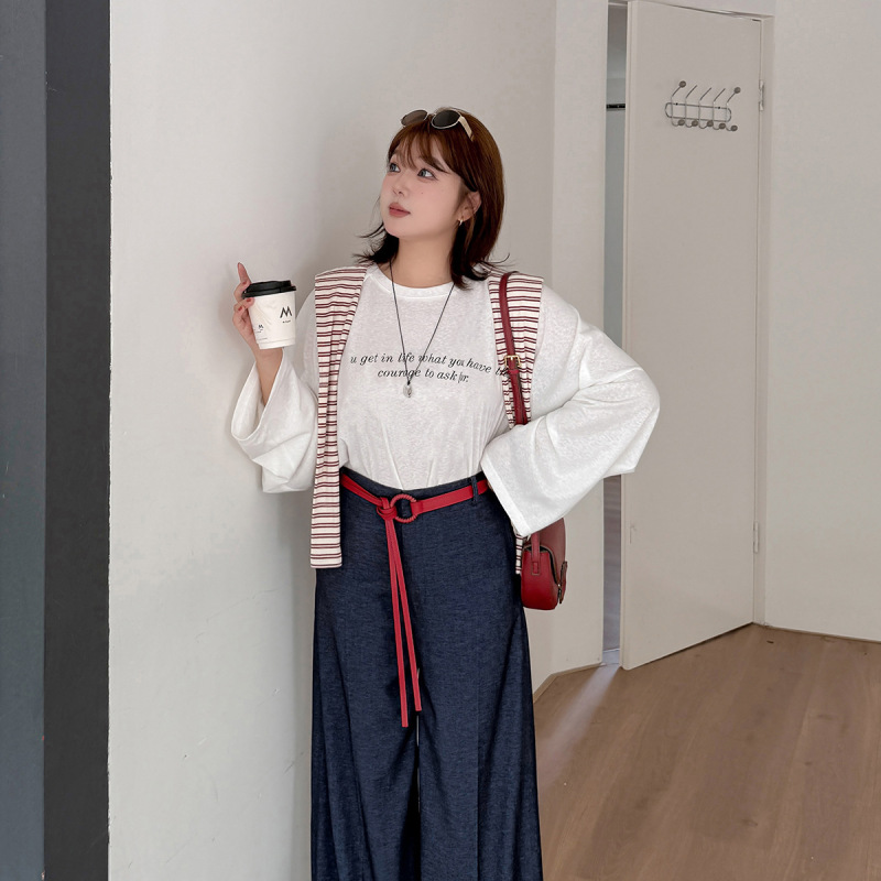 k3137大码女装圆领长袖微透T恤衫打底衫胖妹妹300斤上衣|undefined