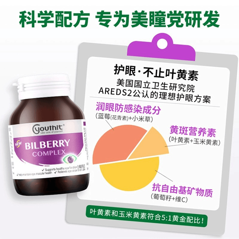 澳洲进口Youthit优思益蓝莓叶黄素护眼胶囊成人DHA花青素护眼丸|undefined