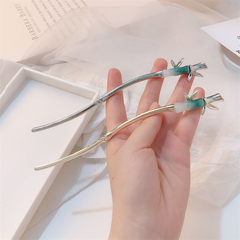 Nuevo estilo chino bambú metal plateado pinzas de cabello para mujeres de alto nivel de cabello antiguo pinzas de bambú frías cheongsam toques de ropa de estilo chino