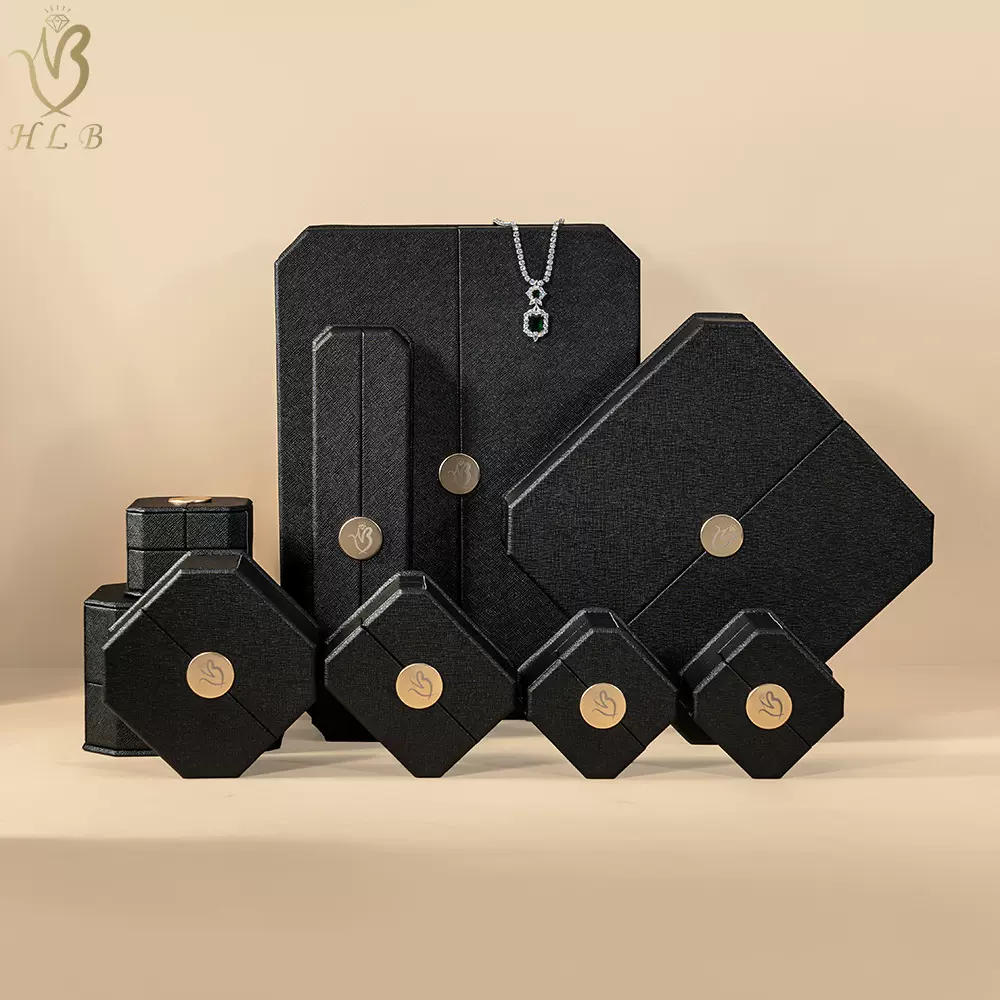 可定制黑色双开八角首饰盒 高端皮料套装礼盒 品牌陈列专用收纳盒