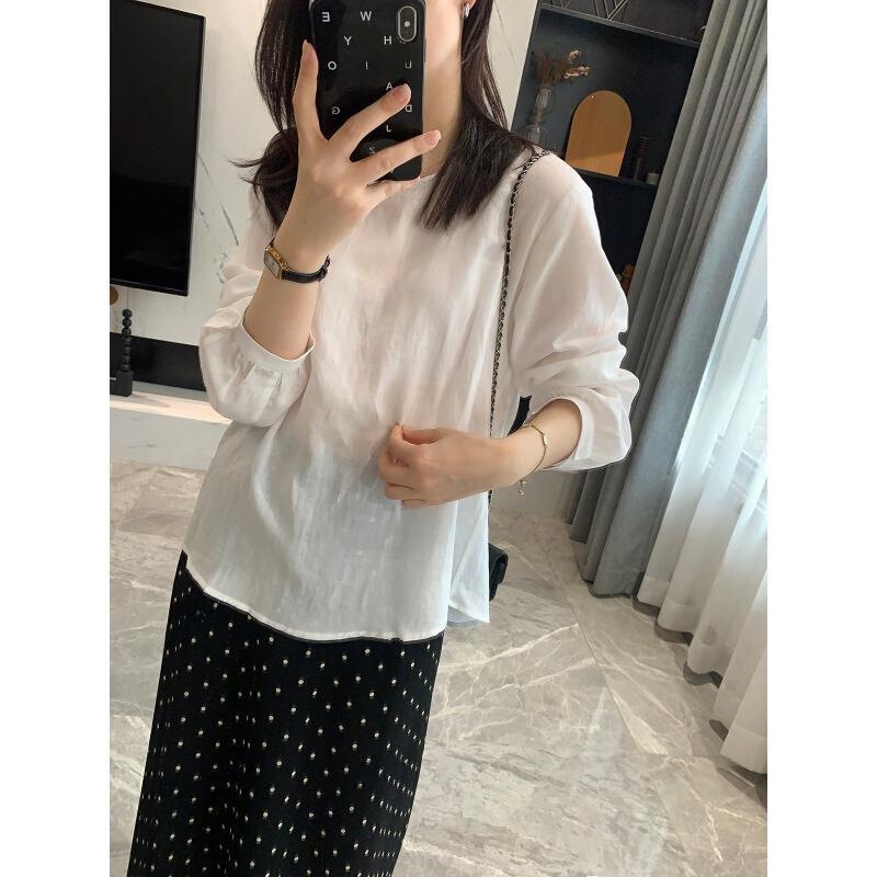 Lace back slit breathable long-sleeve shirt, summer thin style, sun protection, textured old money style top, shirt H073103 Lace back slit breathable long-sleeve shirt, summer thin style, sun protection, textured old money style top, shirt H073103
